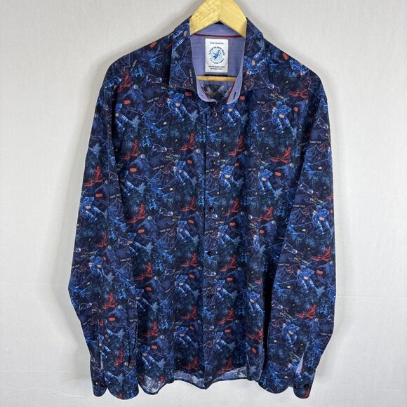 A Fish Named Fred Nordic Ski Print Shirt Men’s XL EU 2XL Long Sleeve Button Up - Picture 1 of 7